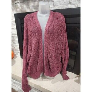 American Eagle Maroon Chunky Knit Open Front Oversized Cardigan | Size M